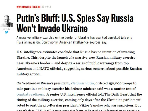The Daily Beast. Блеф Путіна: розвідслужби США кажуть, що Росія не вторгнеться в Україну
