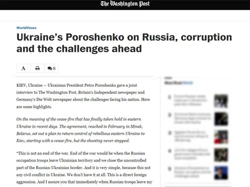 Президент Украины Порошенко о России, коррупции и грядущих проблемах - The Washington Post